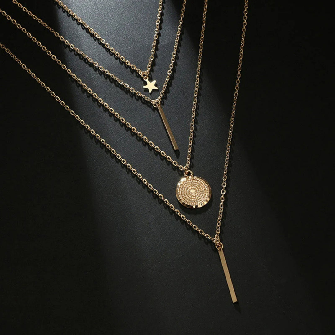 Minimalist Gold Layered Necklace Set Combo
