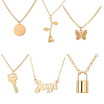 Load image into Gallery viewer, Butterfly, Key, Lock &amp; Rose-6PC Assorted Pendants
