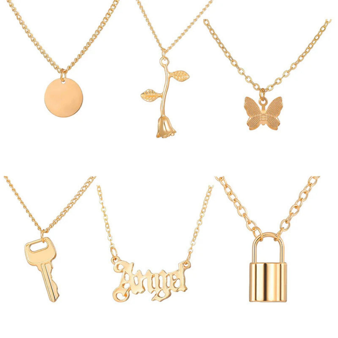 Butterfly, Key, Lock & Rose-6PC Assorted Pendants