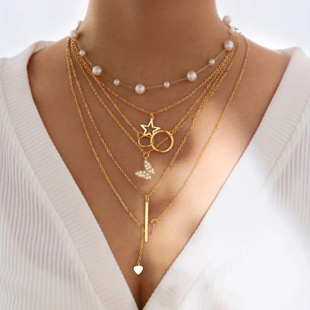 Butterfly inspired set of 5 Layered Necklace