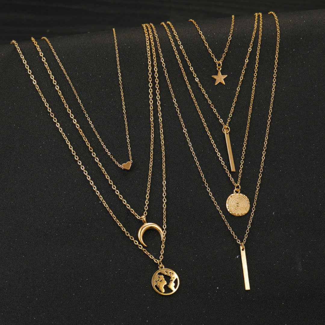 Minimalist Gold Layered Necklace Set Combo