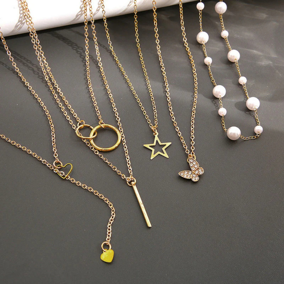 Butterfly inspired set of 5 Layered Necklace