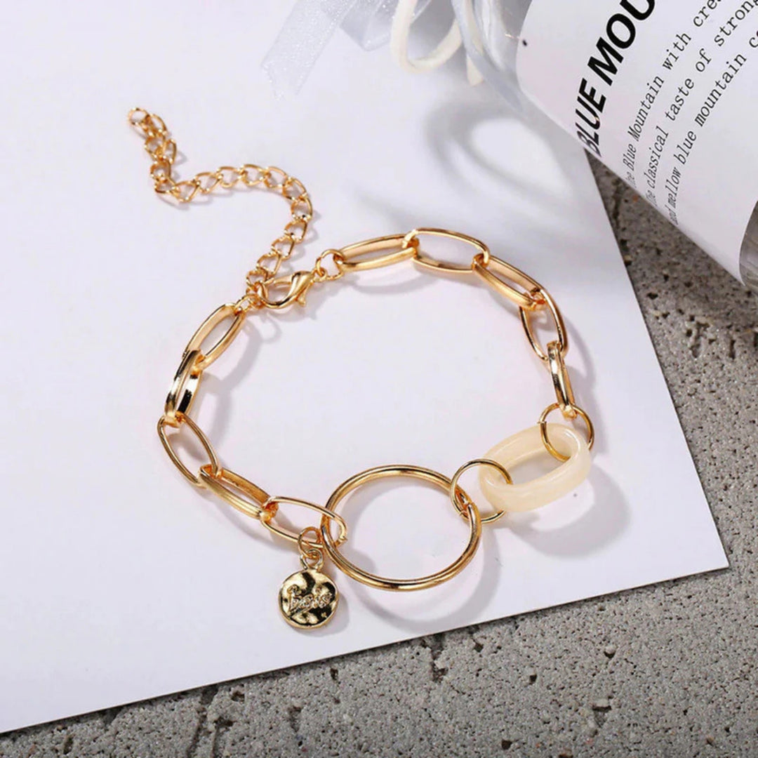 Chunky Link Design with Circle Charm  Bracelet