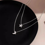 Load image into Gallery viewer, Double Layer Moon and Star Necklace
