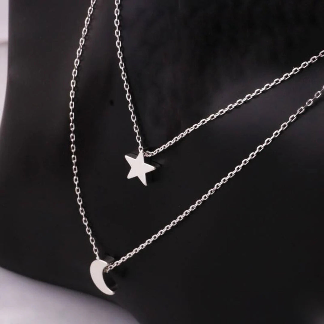 Double Layer Moon and Star Necklace