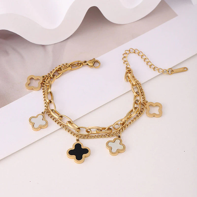 Black & White Clover Charm Bracelet
