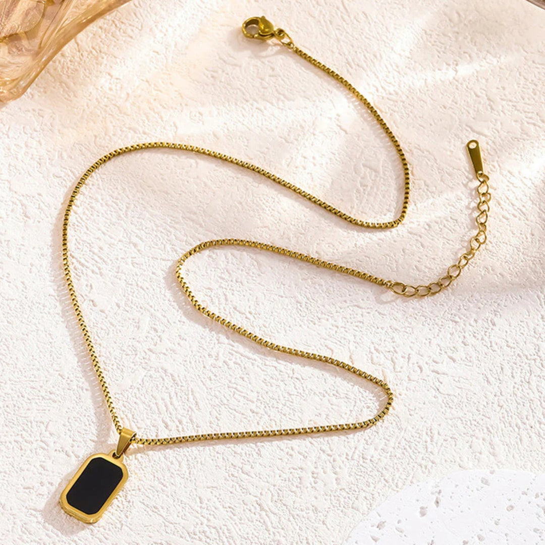 Black Rectangular Pendant Necklace