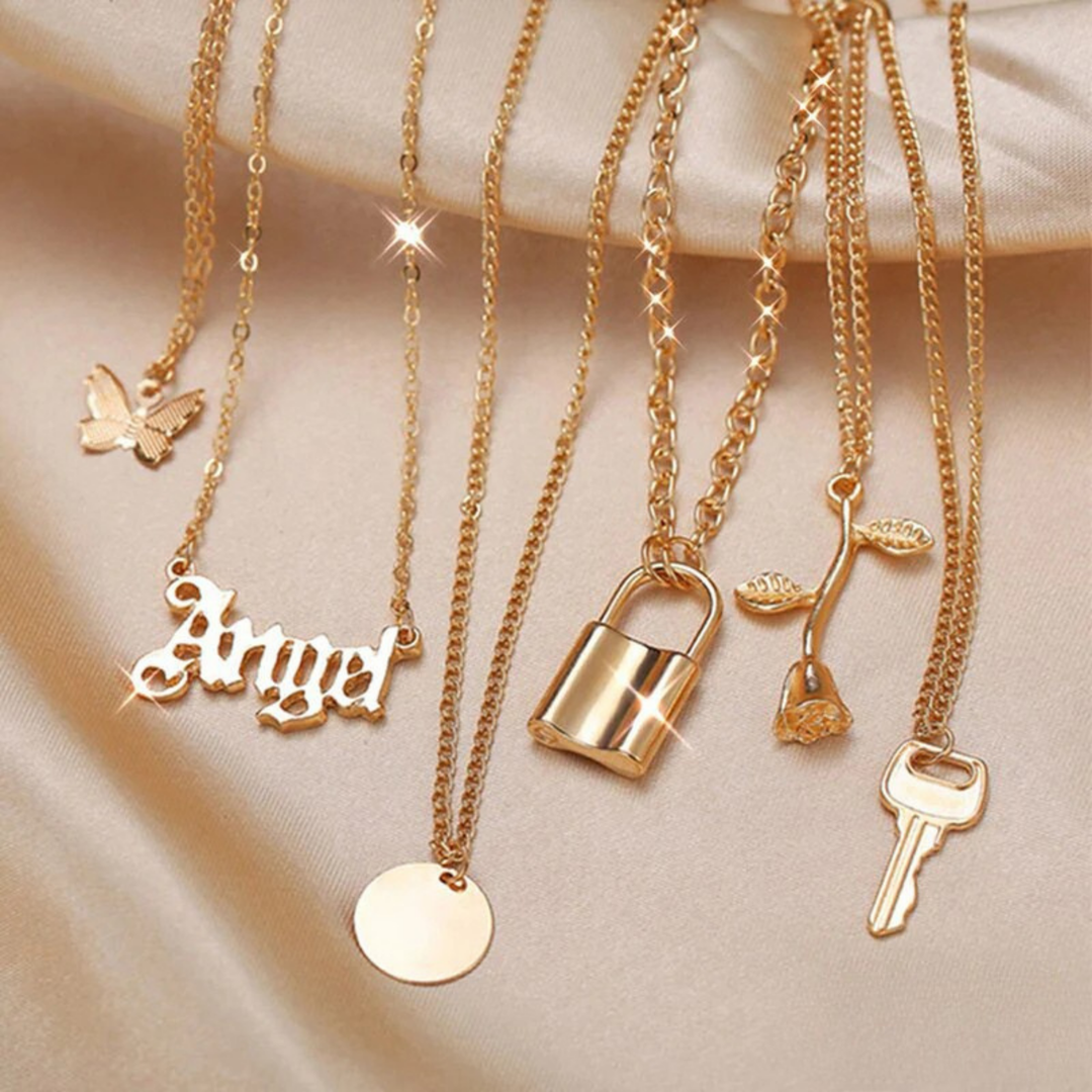 Butterfly, Key, Lock & Rose-6PC Assorted Pendants