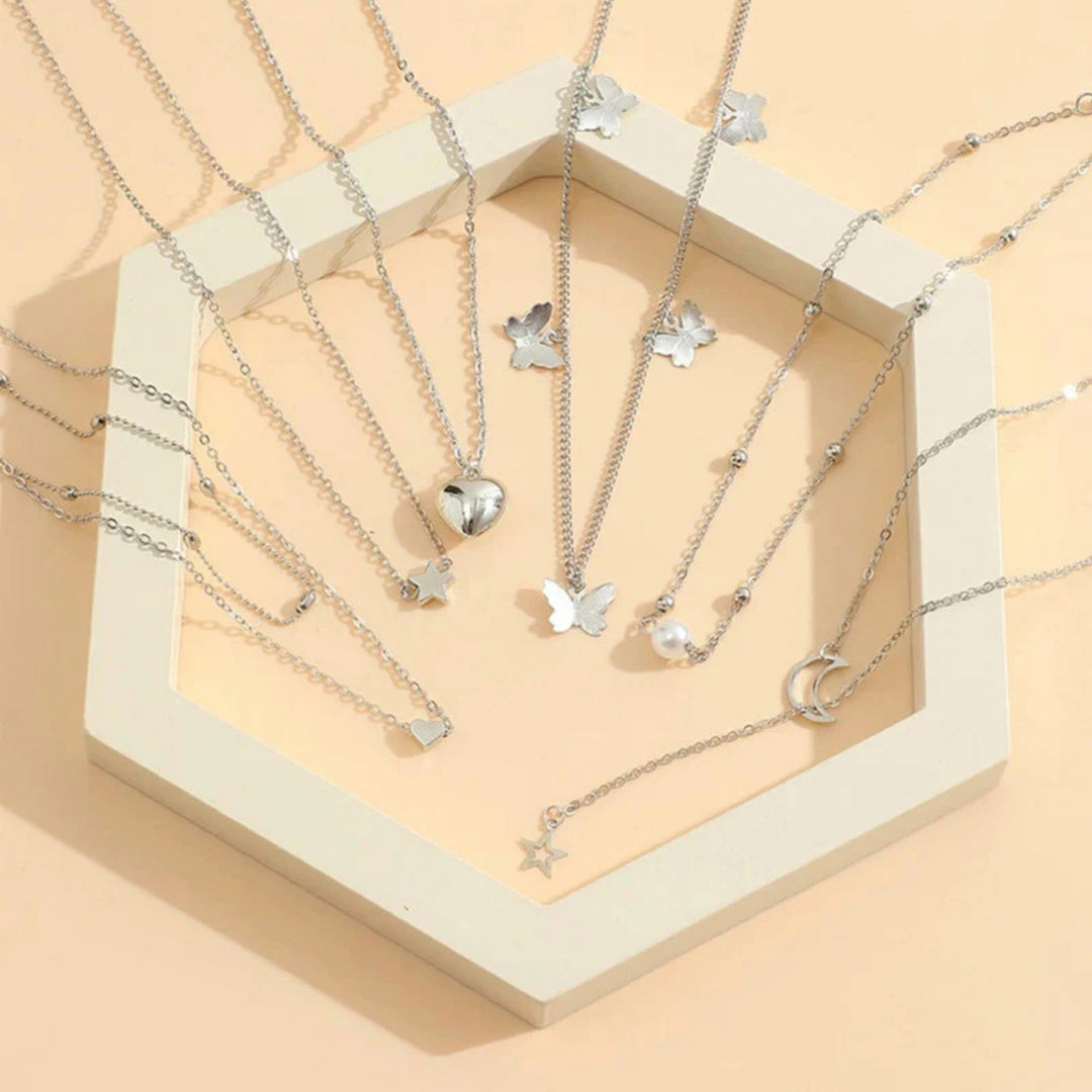 Silver Layering Necklaces Combo of 6 PC