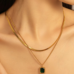 Load image into Gallery viewer, Gold Layered Necklace with Green Stone

