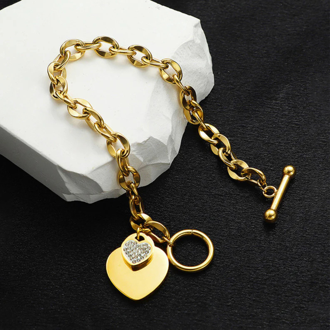 Gold Plated Heart Charm Bracelet