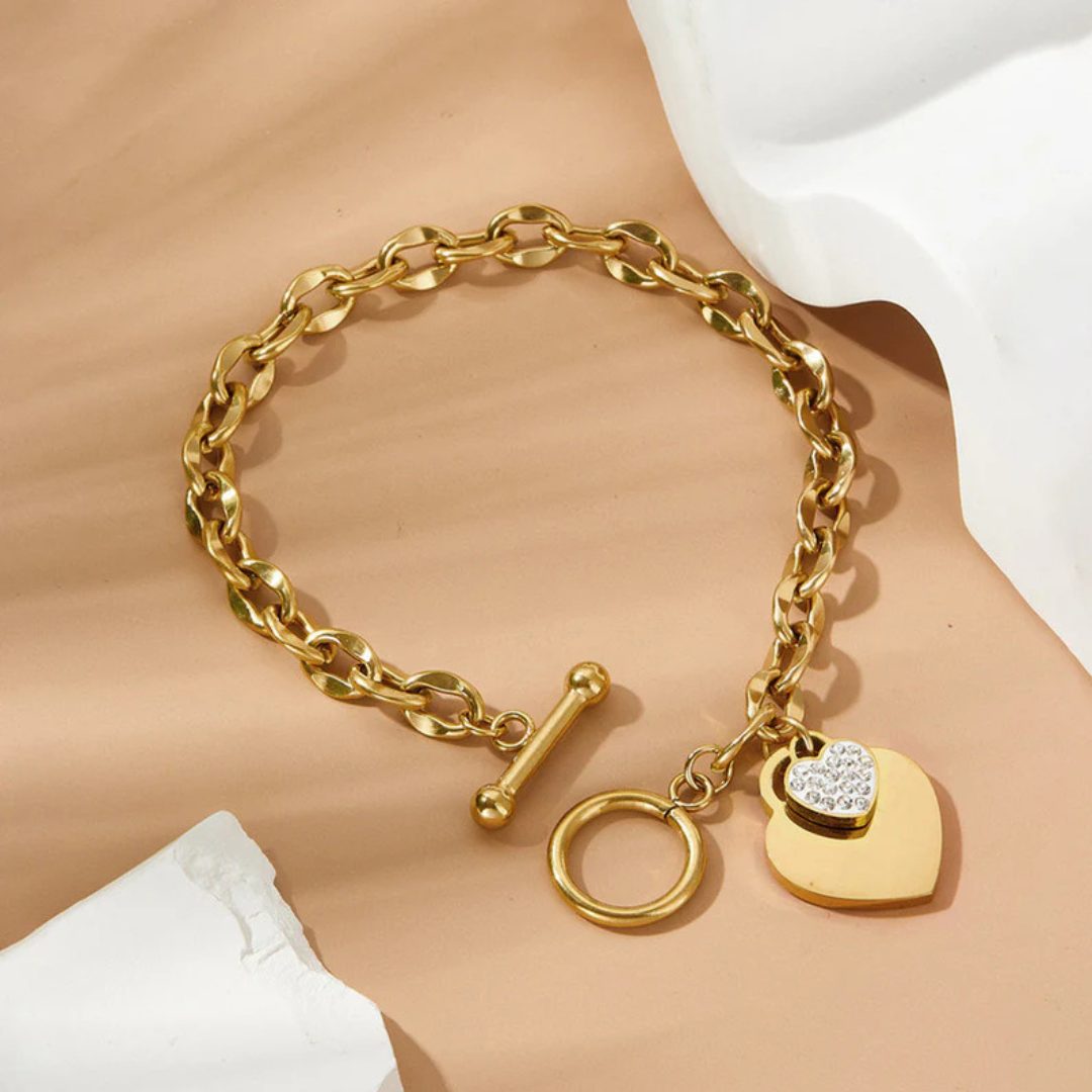 Gold Plated Heart Charm Bracelet