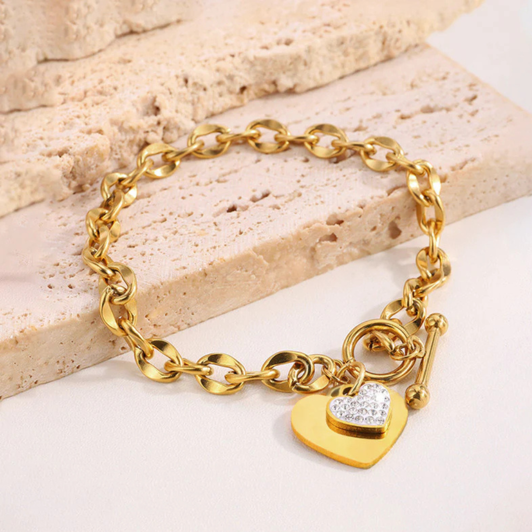 Gold Plated Heart Charm Bracelet