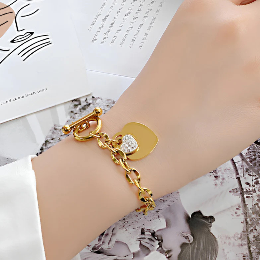 Gold Plated Heart Charm Bracelet