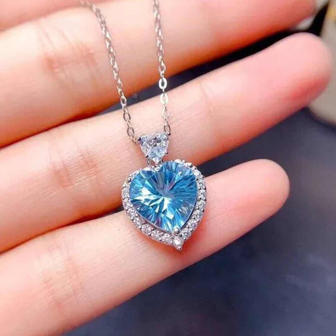 Dainty Blue Gemstone Heart Necklace