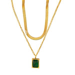 Load image into Gallery viewer, Gold Layered Necklace with Green Stone
