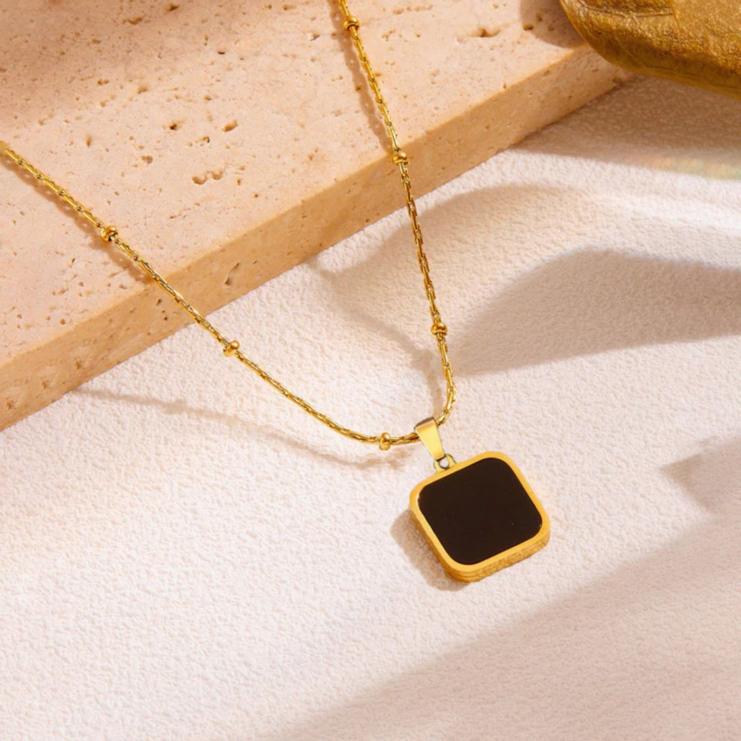 Black Square Pendant Necklace