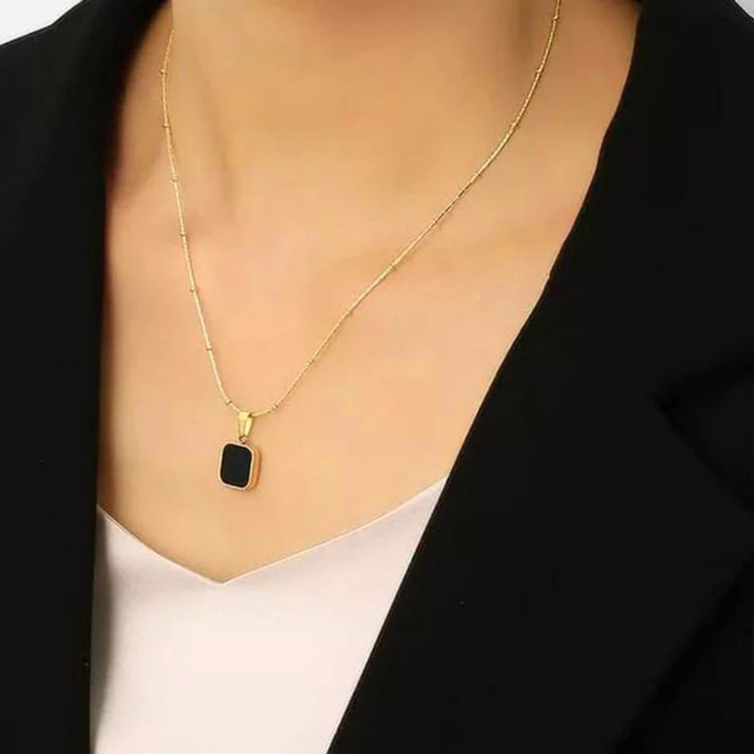 Black Square Pendant Necklace