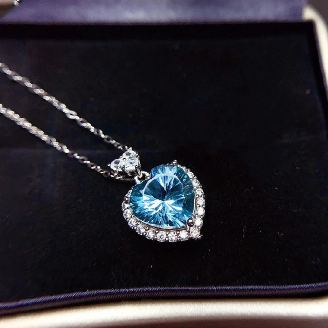 Dainty Blue Gemstone Heart Necklace