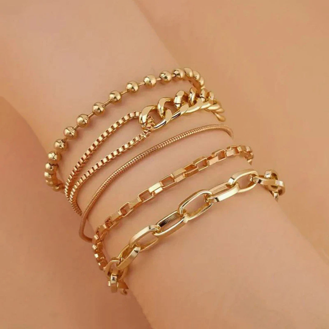 Stackable Set of 5 Gold Bracelets