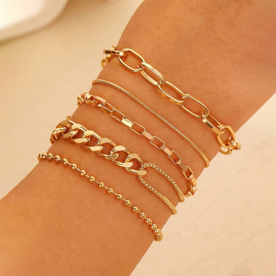 Stackable Set of 5 Gold Bracelets