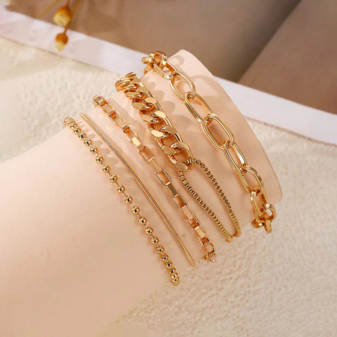 Stackable Set of 5 Gold Bracelets