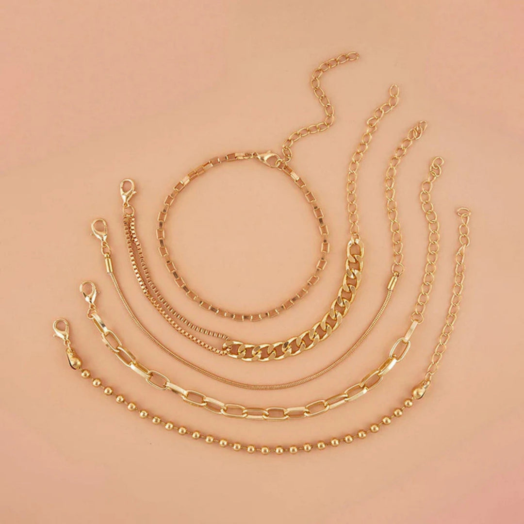 Stackable Set of 5 Gold Bracelets