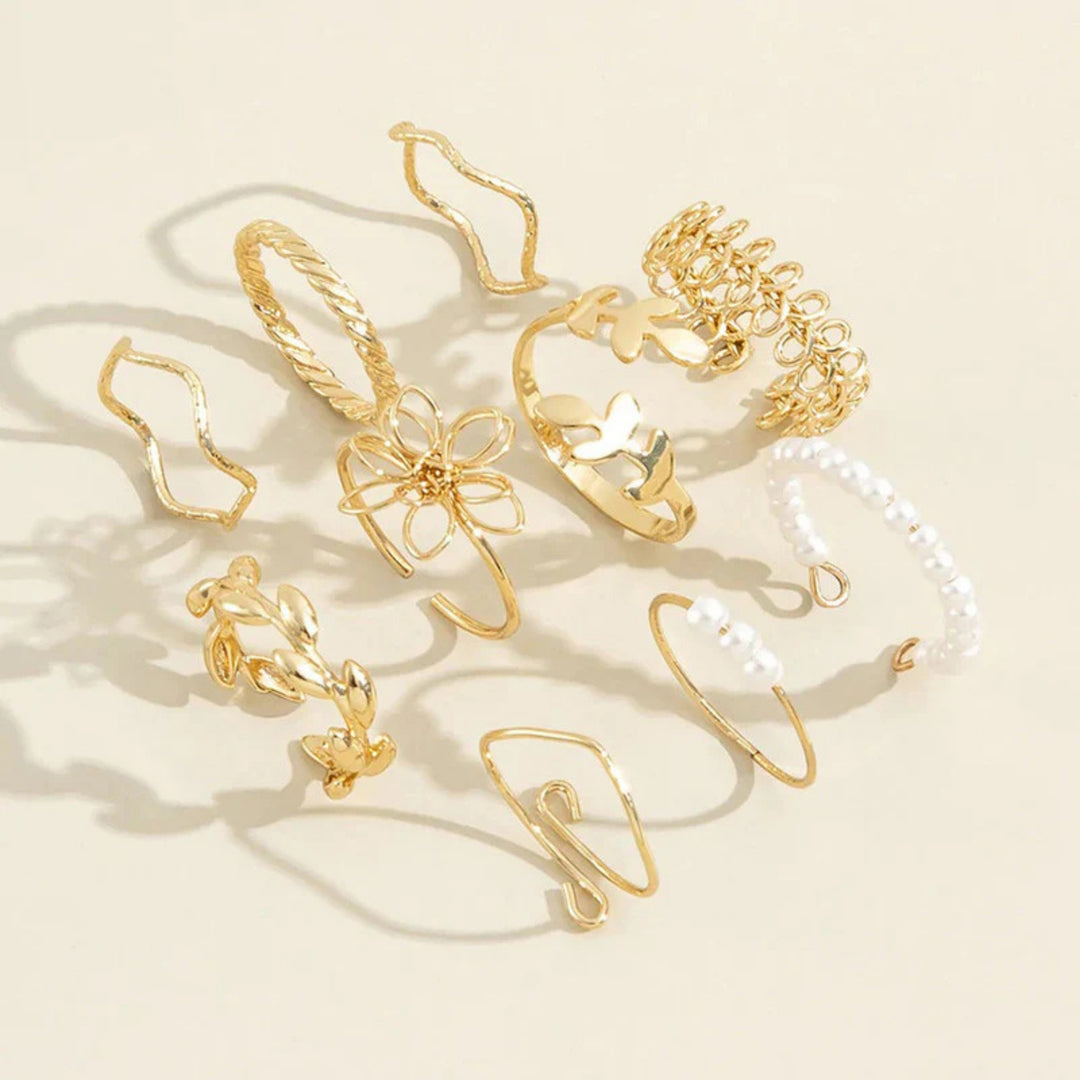 Chic & Stackable Set of 10 Gold Rings