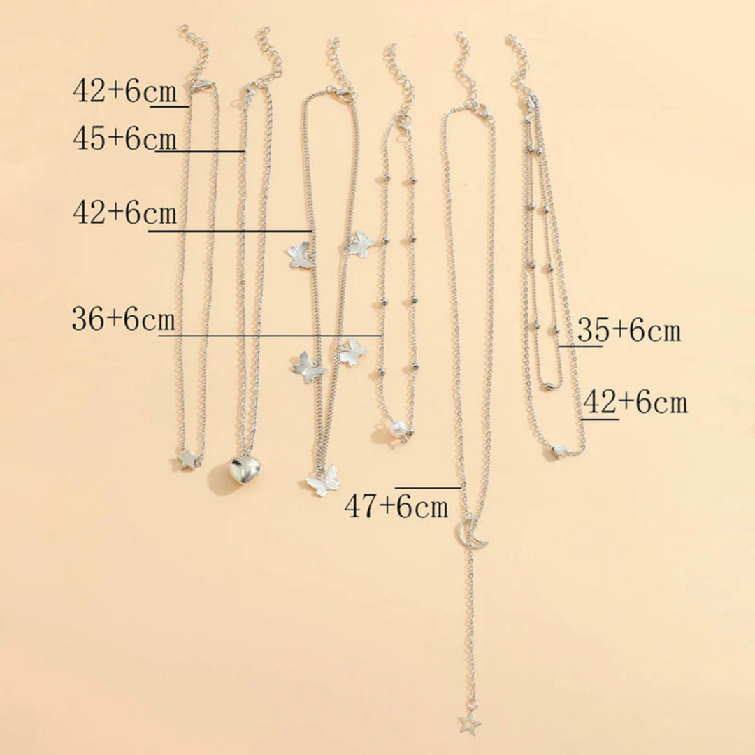 Silver Layering Necklaces Combo of 6 PC