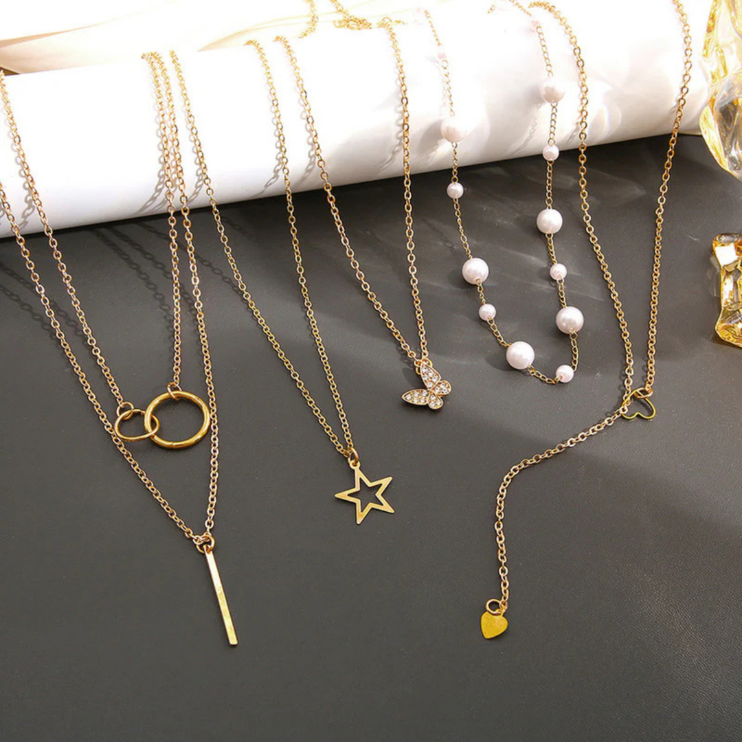 Butterfly inspired set of 5 Layered Necklace