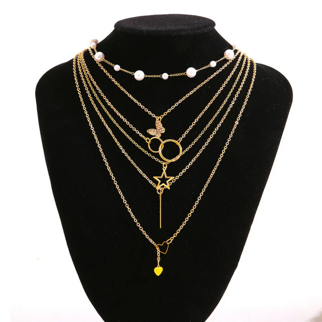 Butterfly inspired set of 5 Layered Necklace